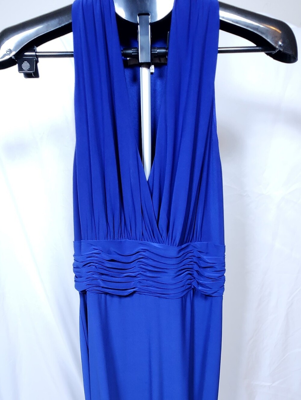 Evan Picone Royal Blue Sleeveless V-Neck Ruched Waist Dress